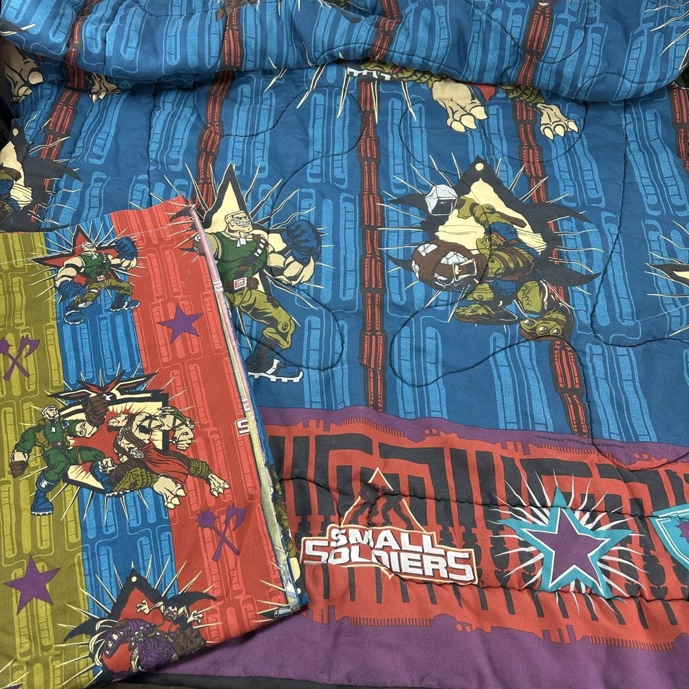 Vintage Small Soldiers Twin Comforter Flat Sheet Set Blue 1998 Kids Bedding